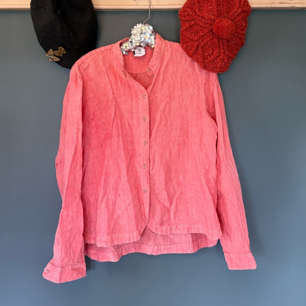 Son de Flor Coral Pink Linen Button-Down Shirt